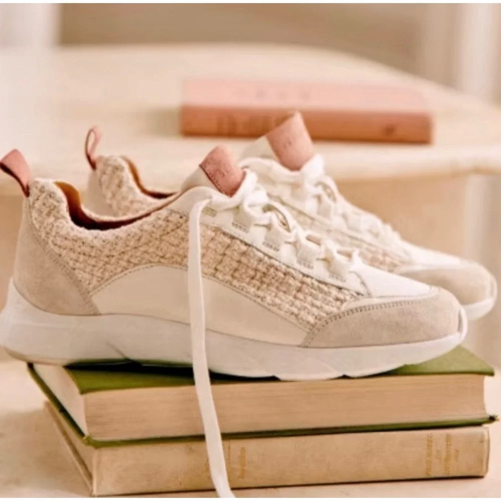 Sezane Sama‎ Sneakers 40 US 9 Ecru Multi Woven Crochet Suede Shoes Preppy Boho